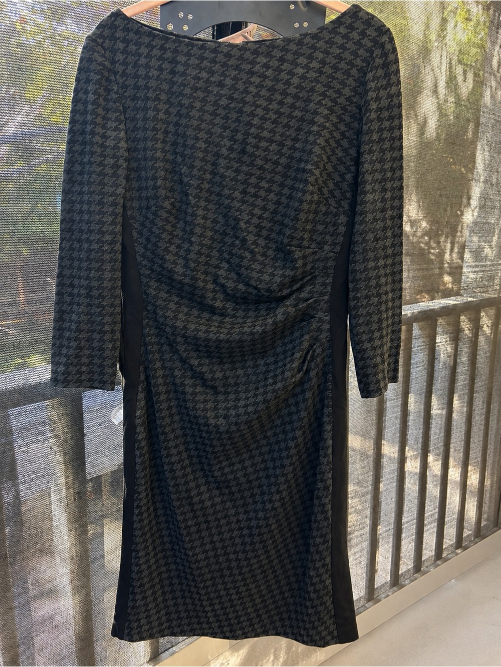 Ralph Lauren Black & Gray Houndstooth Long-Sleeve Sheath Dress